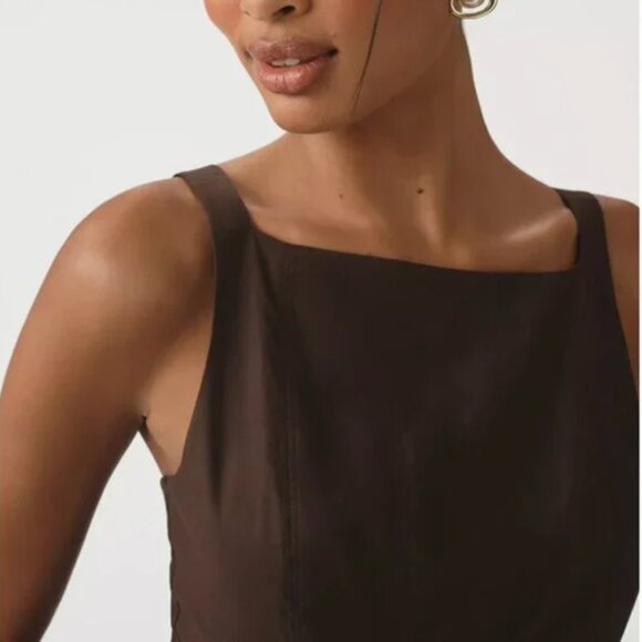 NEW Reformation Jovana Midi Dress Sz6 Mole Chocolate Brown Square-Neck Cotton - Picture 3 of 9